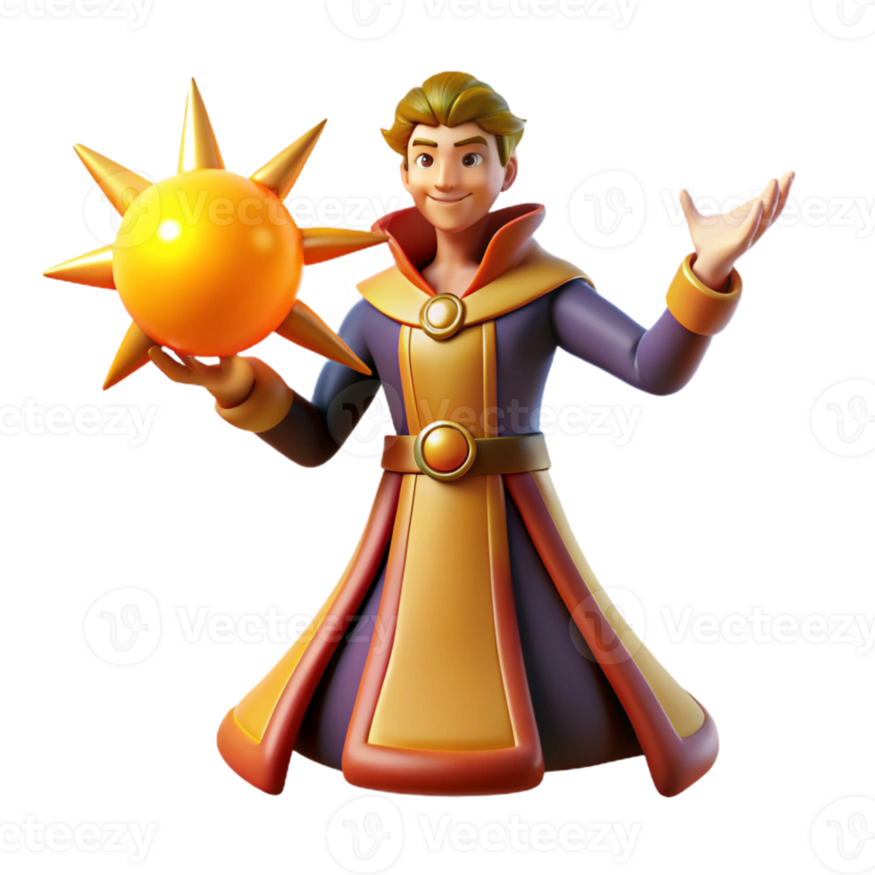 serene traditional 3D Render Sun Wizard Fantasy Illustration detailed png