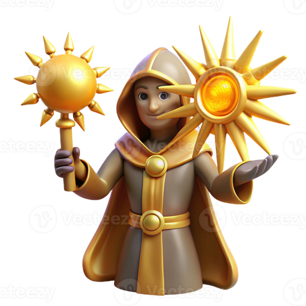 serene minimalist Golden Wizard 3D Render high quality png