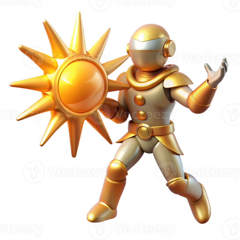 elegant minimalist Golden Robot with Sun Shield 3D Render exclusive png