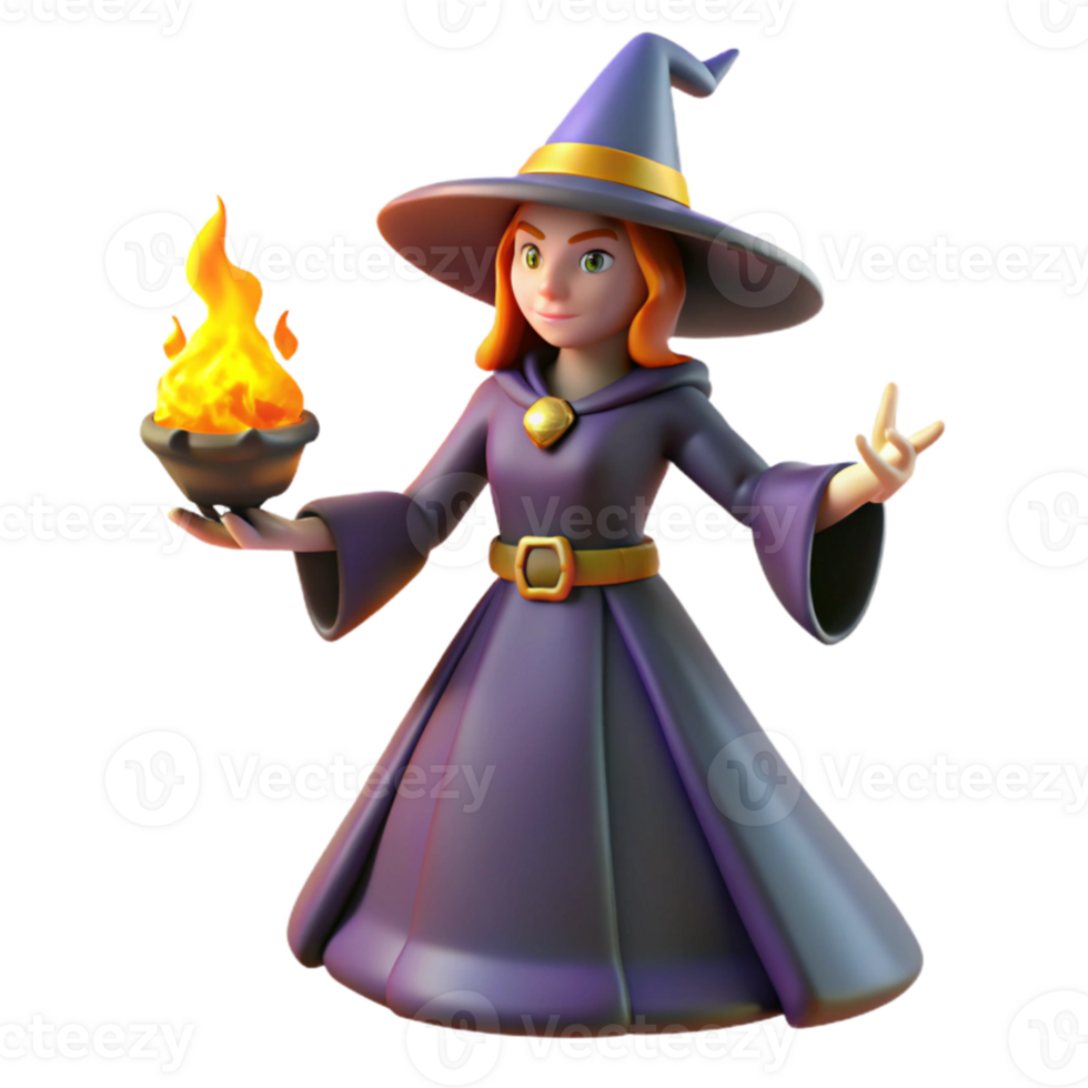 serene creative 3D Render Witch Halloween Fantasy Illustration premium png