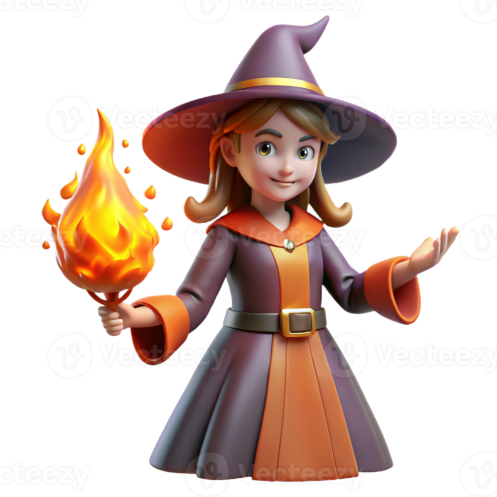 elegant minimalist 3D Render of a Cute Young Witch exclusive png