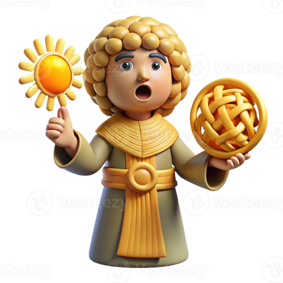 impressive vintage 3D Render of a Surprised Boy with Sun and Orb detailed png
