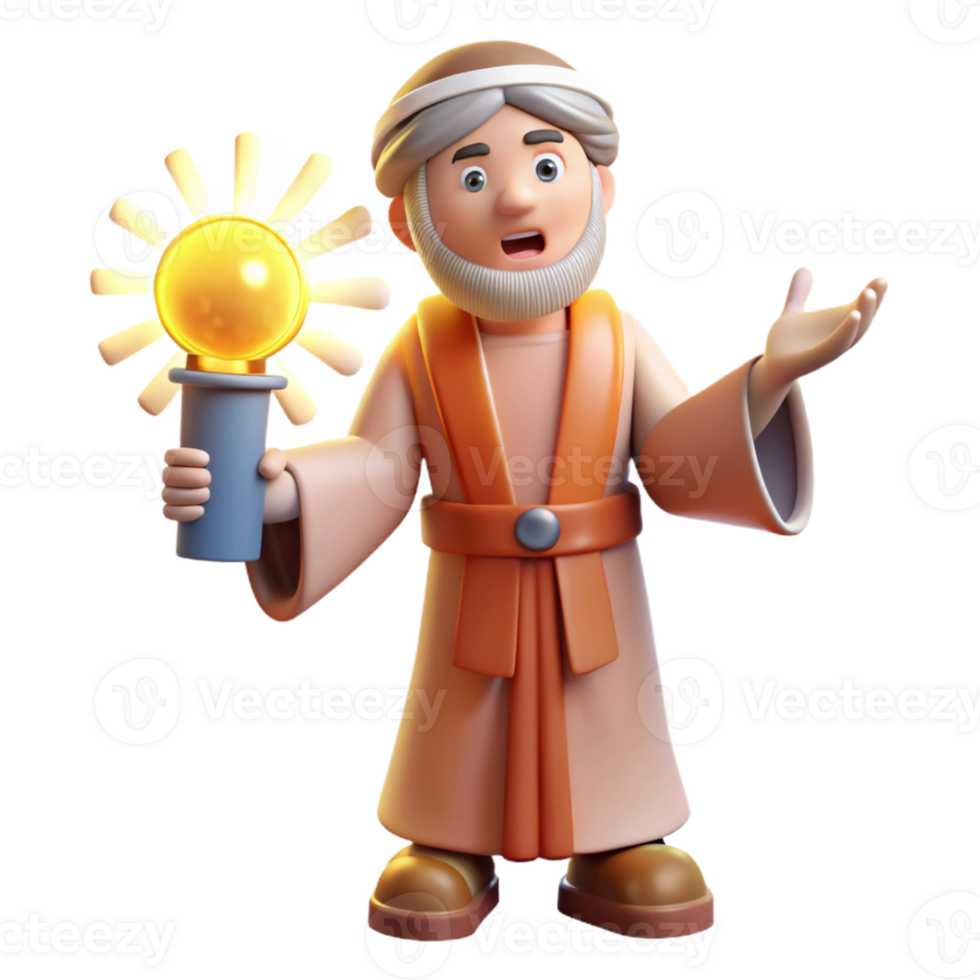 magnificent contemporary 3D Cartoon Wise Man Holding Light Source original png