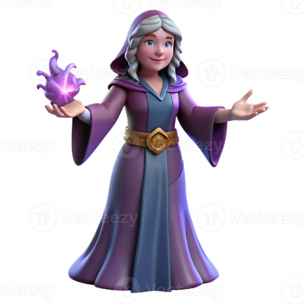 serene vintage 3D Render of Female Wizard with Magic original png