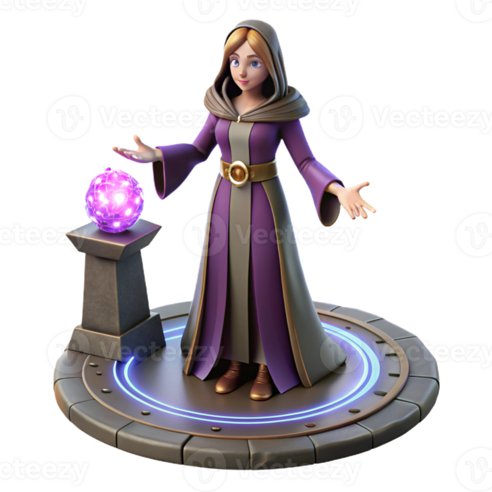 dramatic minimalist 3D Render Fantasy Witch Purple Robe high quality png