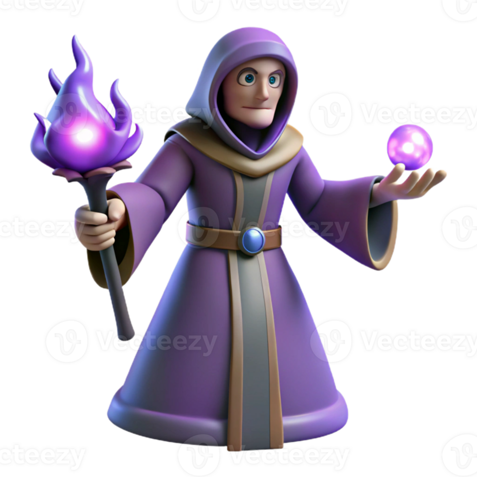 beautiful traditional 3D Render Wizard Purple Robe Magic high quality png