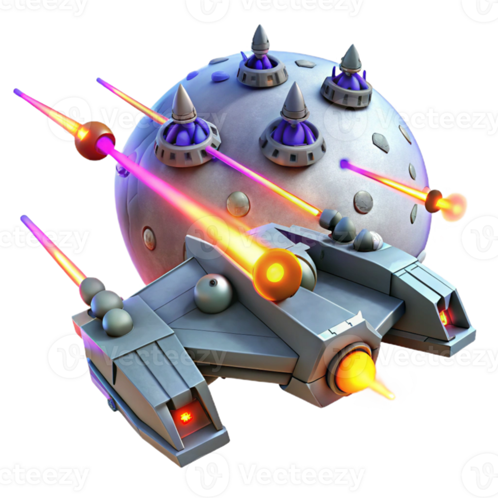 elegant rustic Spaceship Attacking Planet 3D Illustration high resolution png