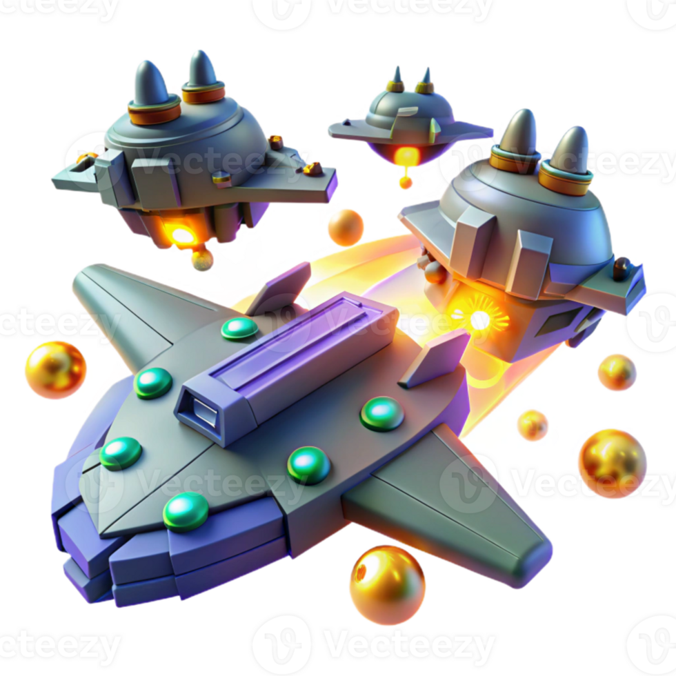 elegant rustic 3D Spaceship Fleet Illustration authentic png