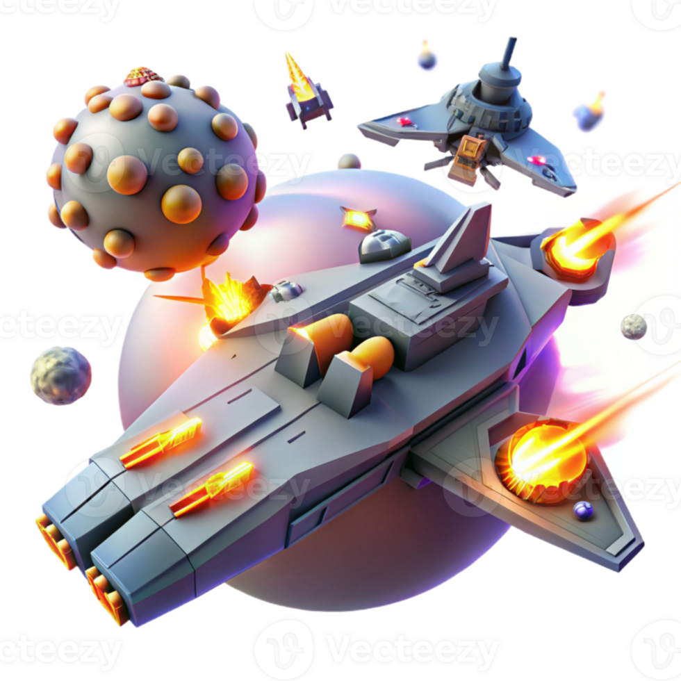 extraordinary creative 3D Spaceship Battle Illustration genuine png
