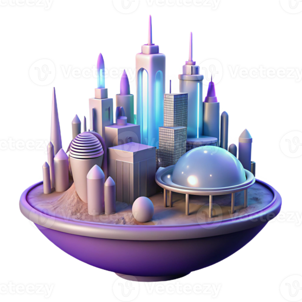 wonderful rustic Futuristic City Island 3D Render authentic png