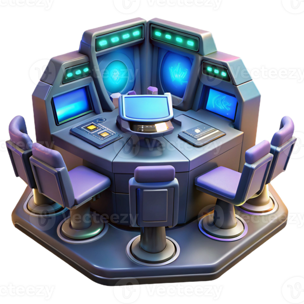 serene modern Futuristic Control Room 3D Render high resolution png