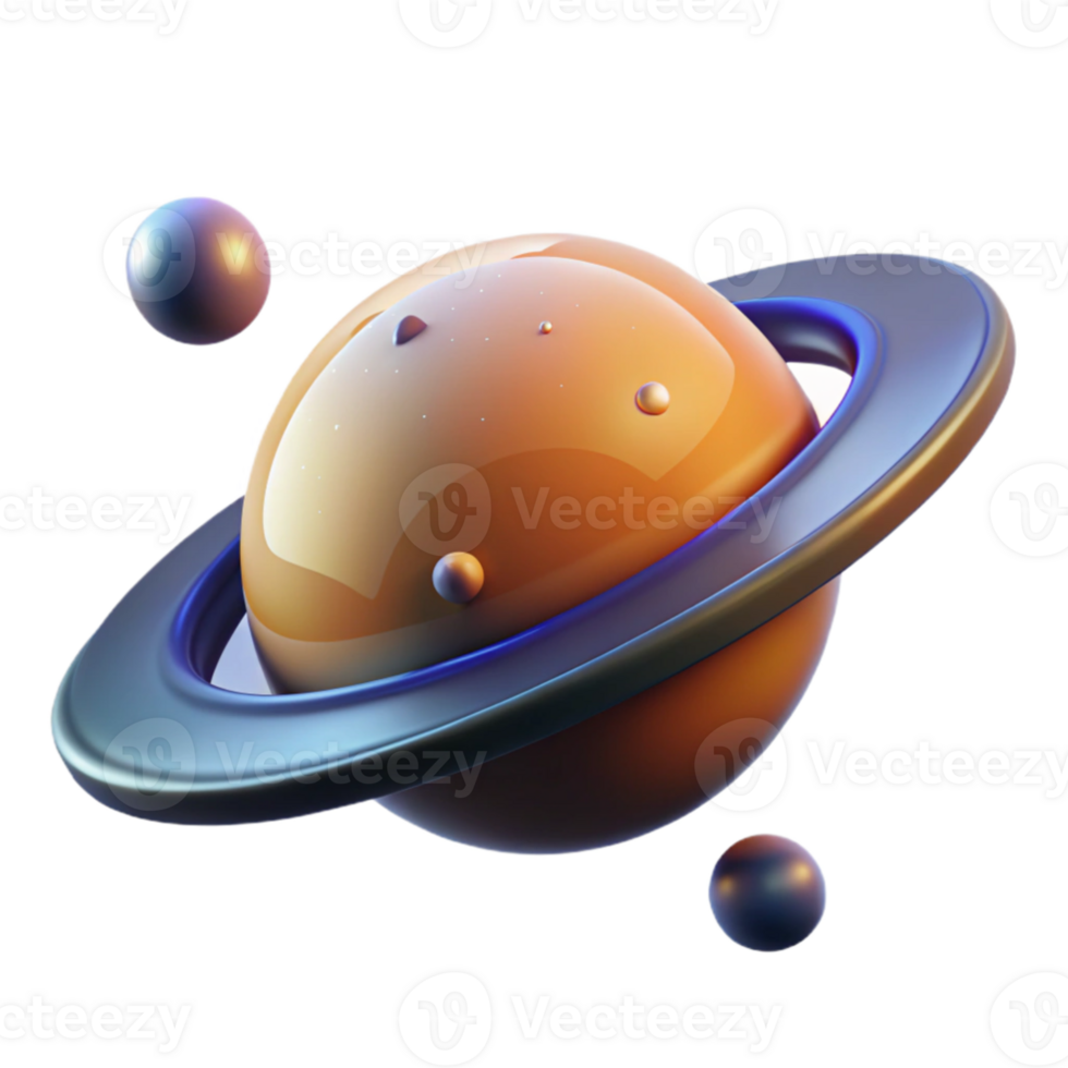 vibrant classic 3D Render Orange Planet Rings detailed png