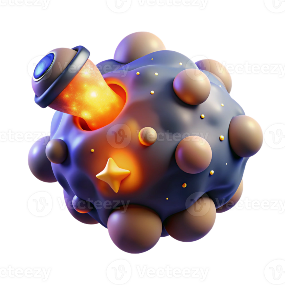 beautiful abstract 3D Render of Asteroid with Spaceship 4K png