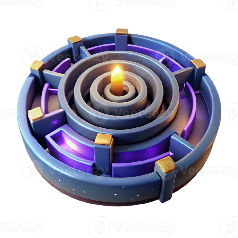 vibrant artistic 3D Abstract Background, Circular Maze with Candle authentic png