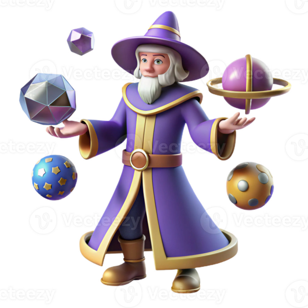 vibrant traditional Wizard Juggling Gems 3D Render exclusive png