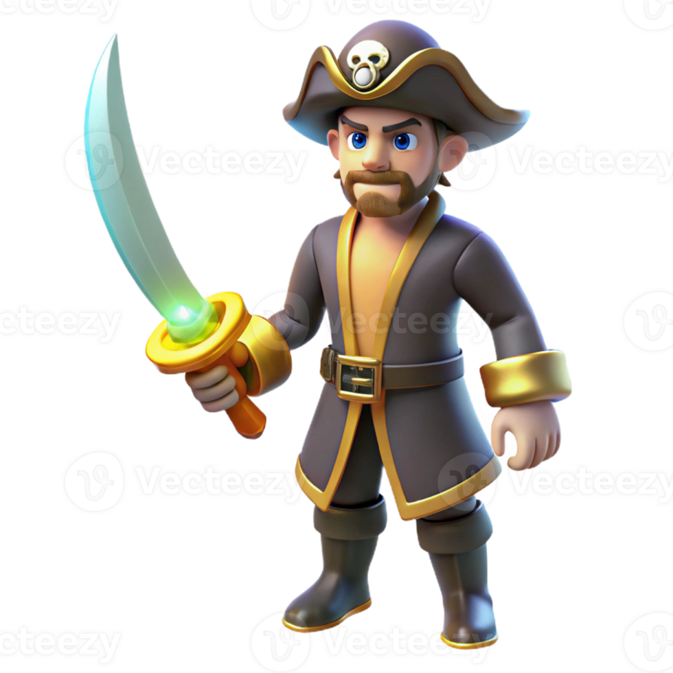 impressive classic 3D Cartoon Pirate with Sword Illustration exclusive png