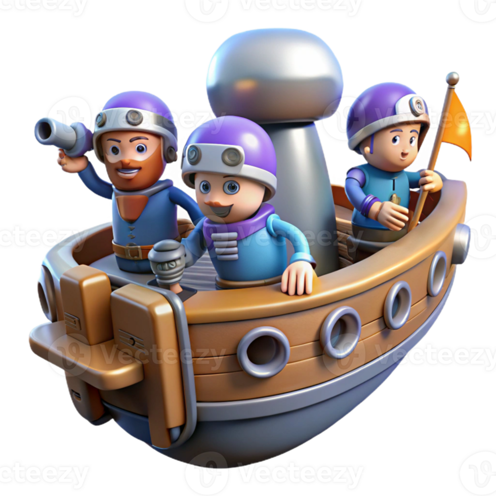 stunning artistic 3D Cartoon Ship Adventure Illustration high quality png