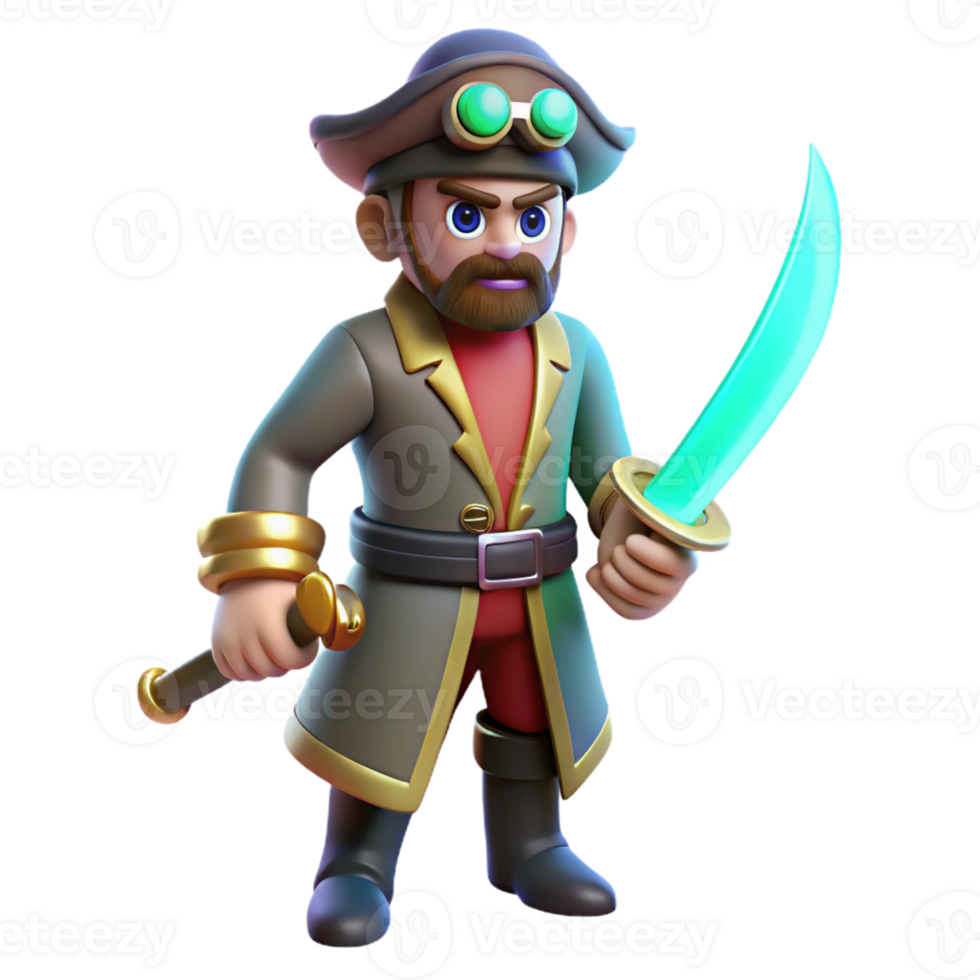 serene rustic 3D Cartoon Pirate with Sword Illustration authentic png