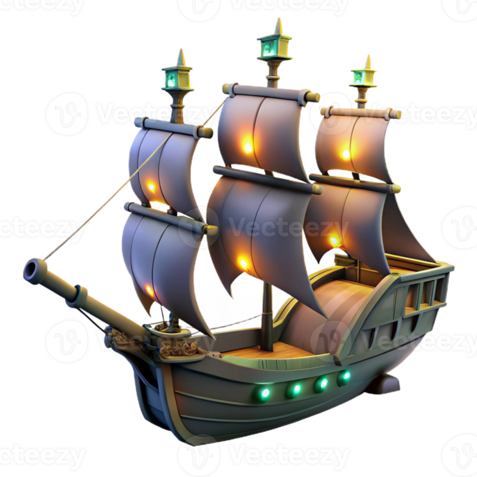 elegant classic Glowing Galleon 3D Model 4K png