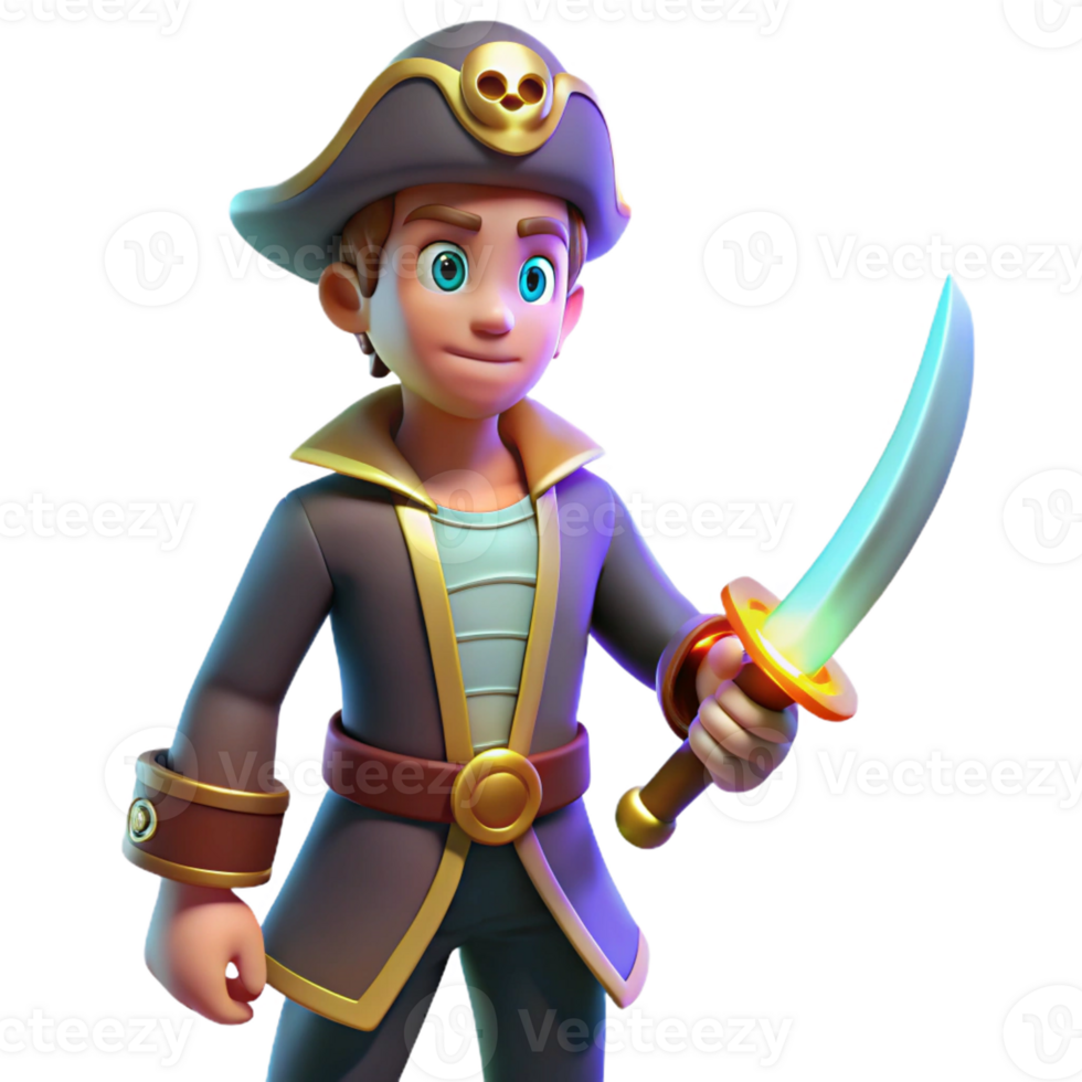 extraordinary abstract 3D Cartoon Pirate Boy with Sword high quality png