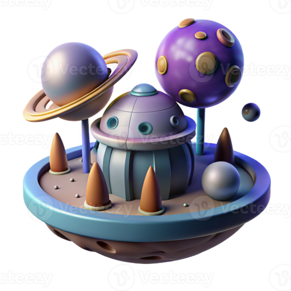 magnificent abstract 3D Cartoon Spaceship on Planet Illustration authentic png