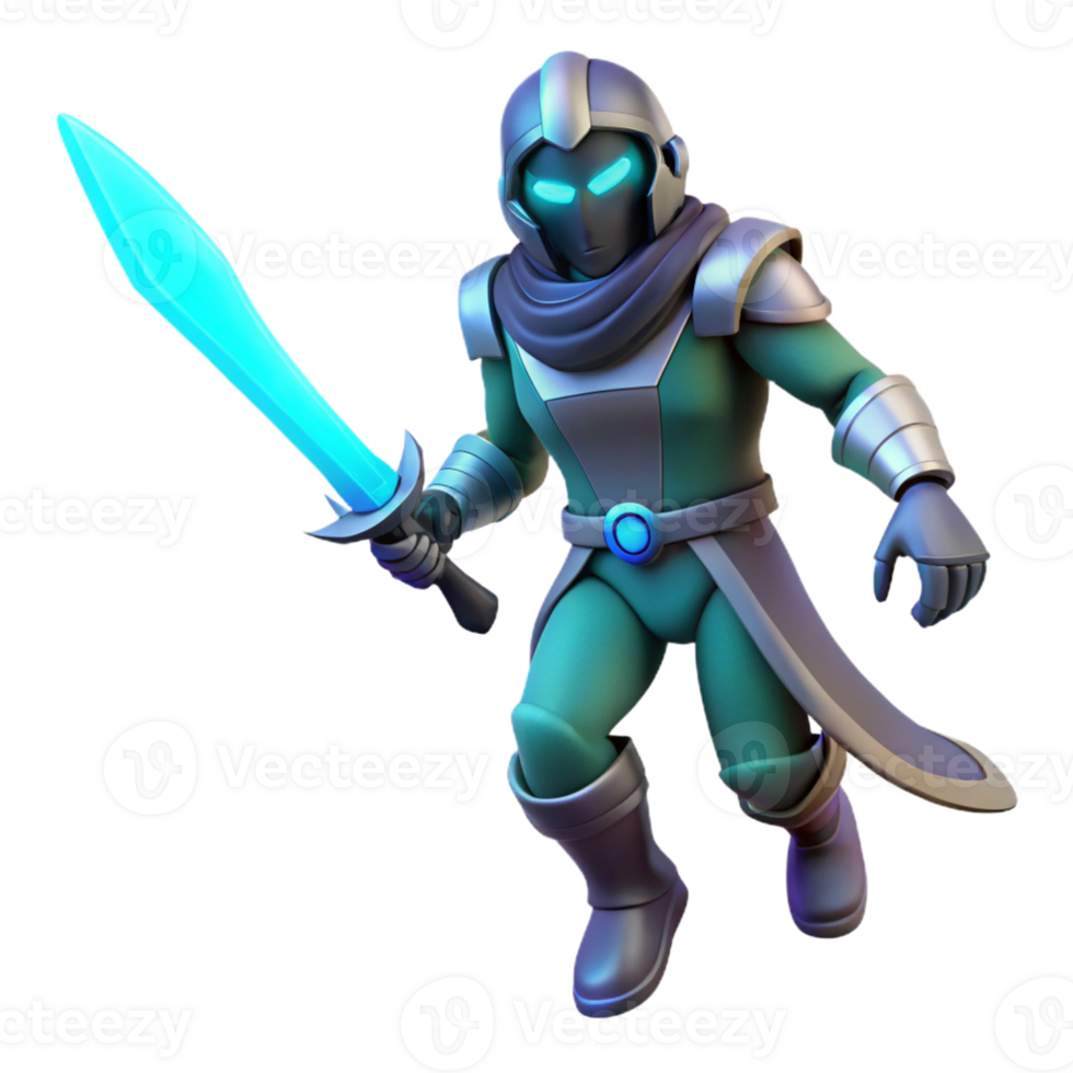 magnificent rustic 3D Render Fantasy Knight with Glowing Sword detailed png