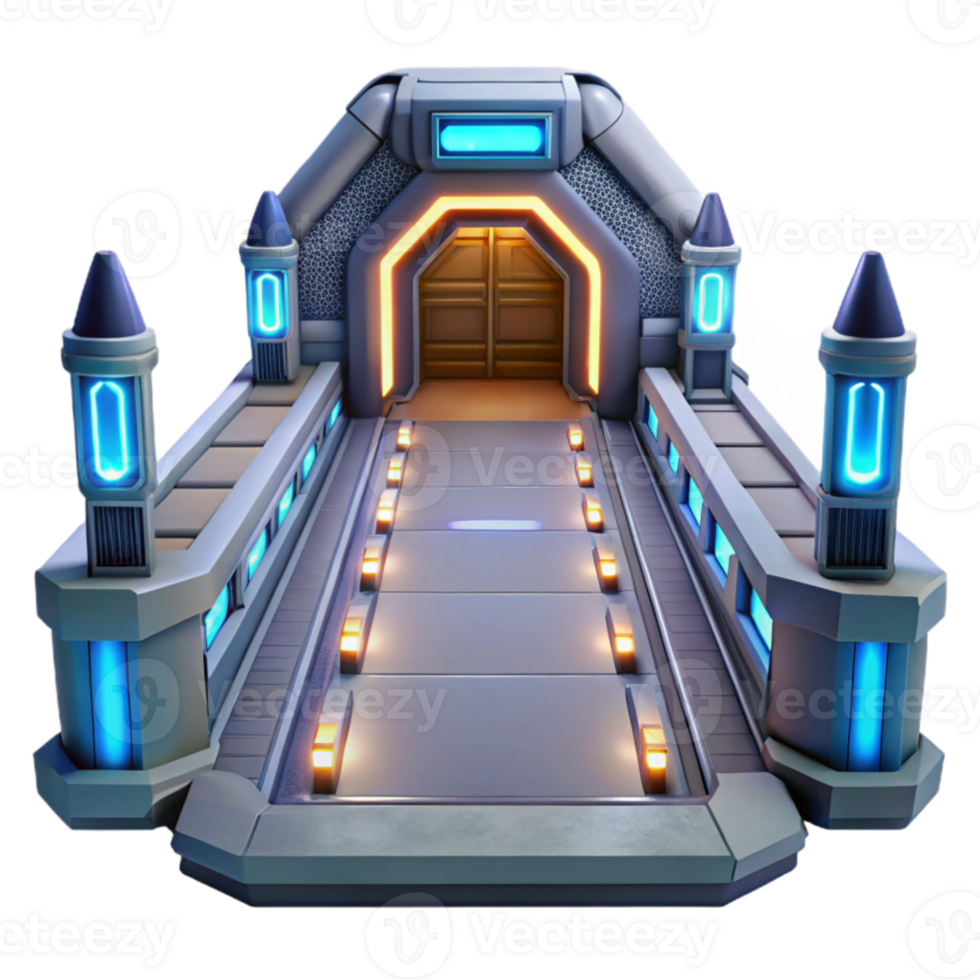 vibrant traditional Futuristic 3D Gate Entrance Illustration high quality png