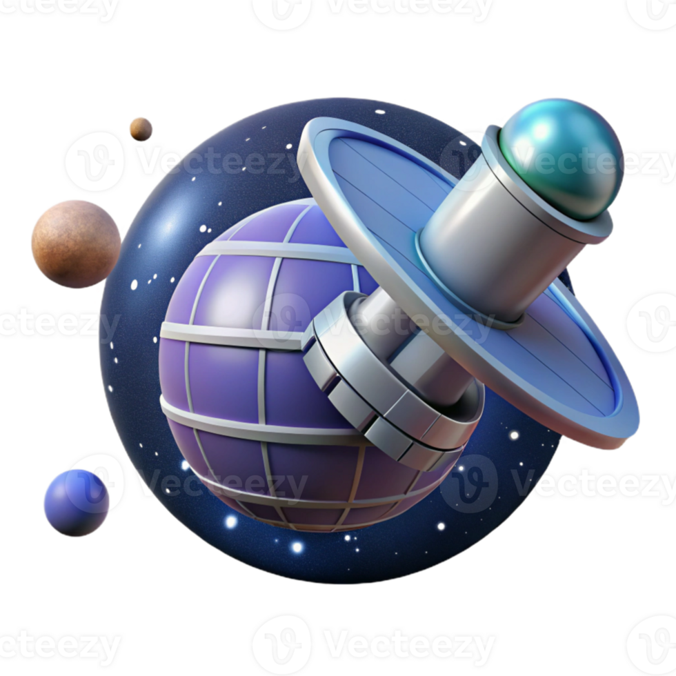 elegant creative Spacecraft Orbiting Planet 3D Illustration genuine png