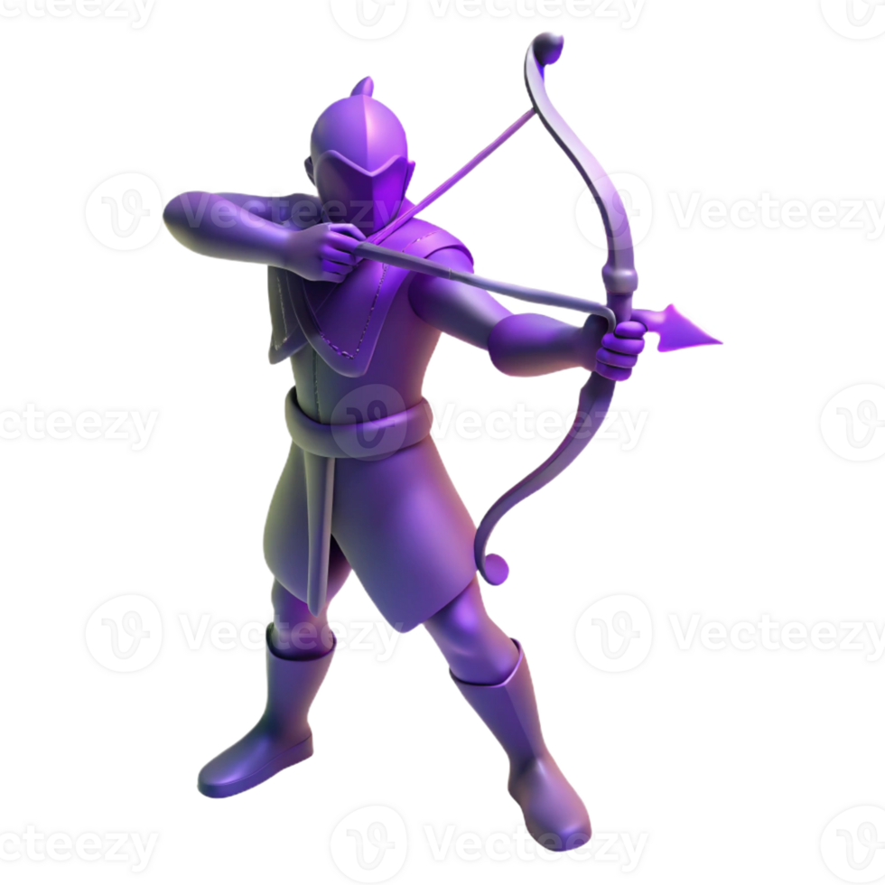 extraordinary minimalist 3D Render Purple Archer Illustration professional png