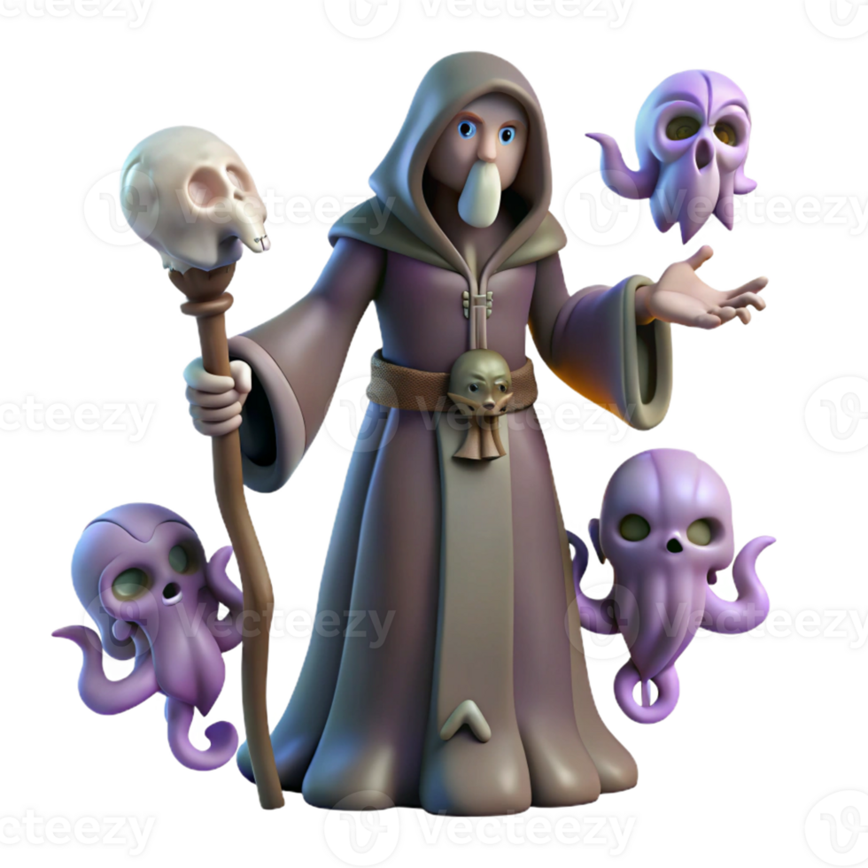 extraordinary traditional Wizard and Creatures 3D Render genuine png