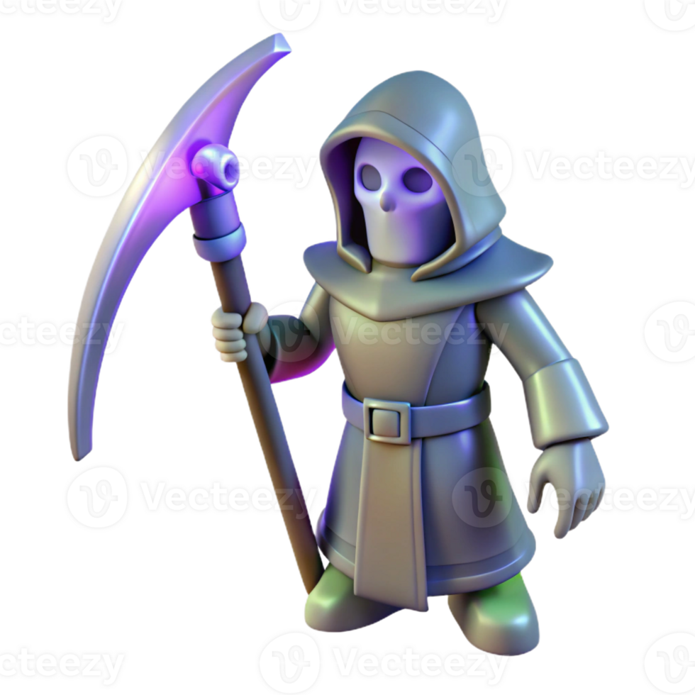 elegant contemporary Grim Reaper 3D Render authentic png