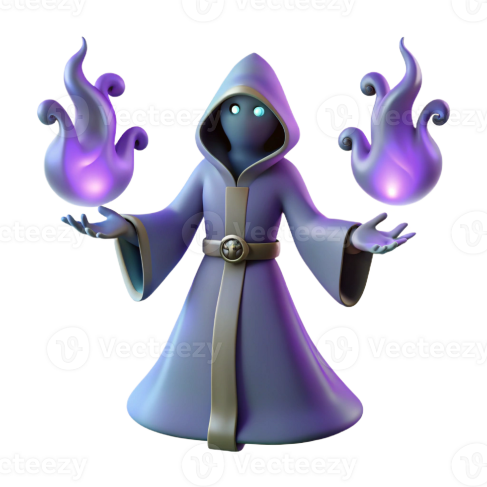 vibrant classic 3D Render Purple Wizard with Flames authentic png