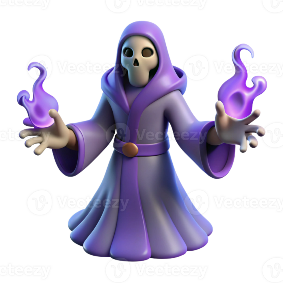 elegant artistic 3D Render Purple Robed Skeleton Mage high resolution png