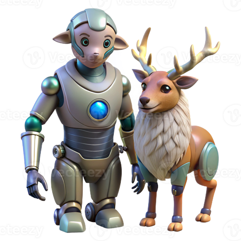 wonderful creative 3D Render Robot Sheep and Reindeer Friends high resolution png