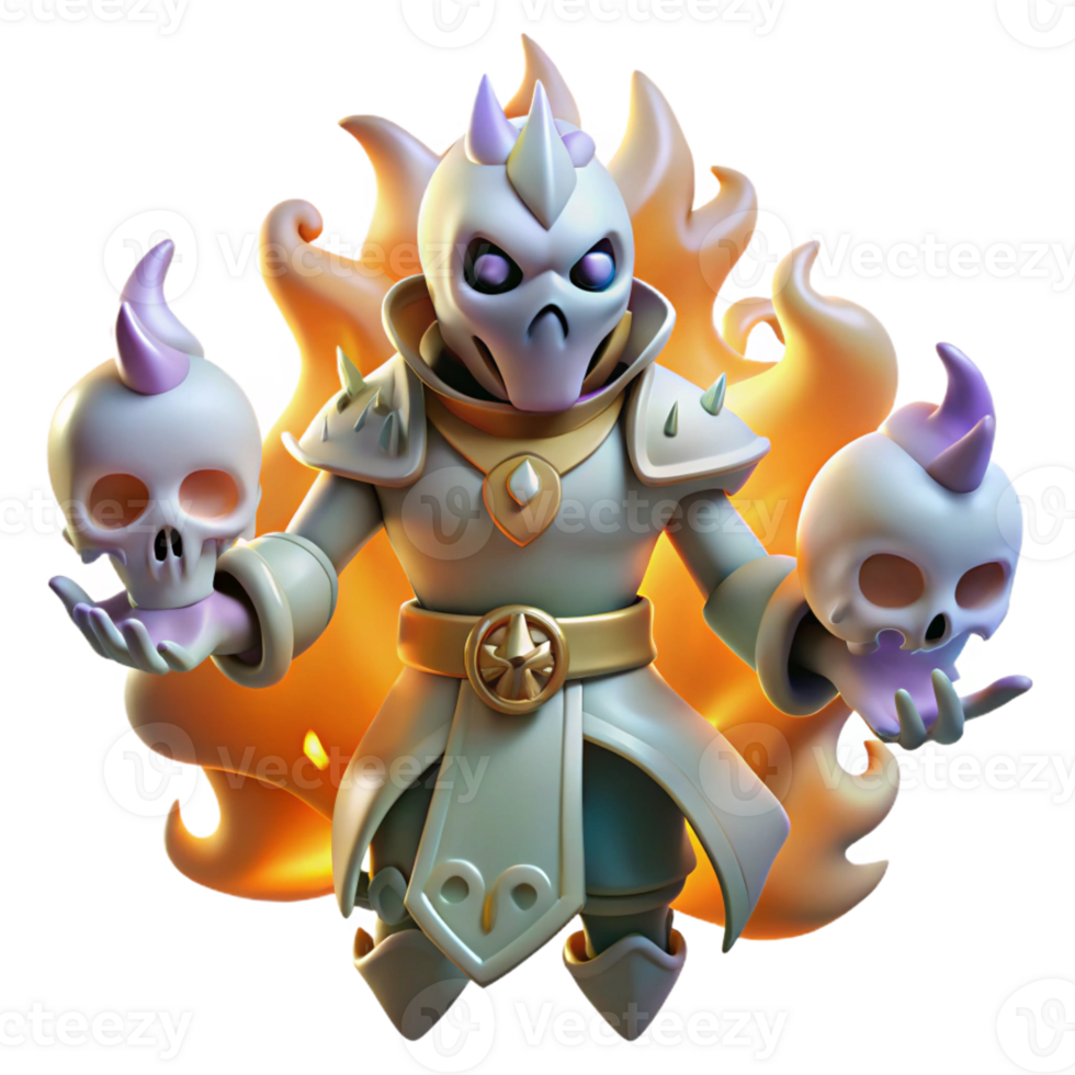 impressive traditional Fiery Skull Sorcerer 3D Illustration high resolution png