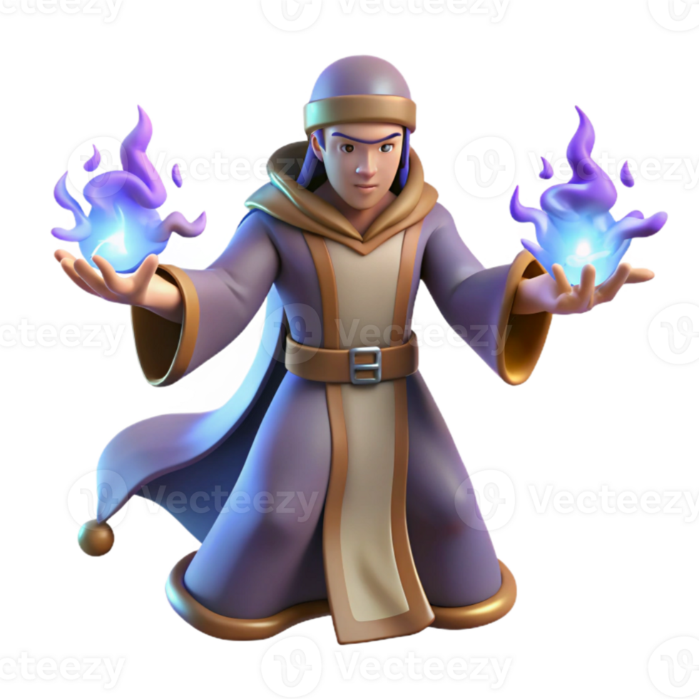 magnificent rustic Young Wizard 3D Render, Fantasy Mage authentic png