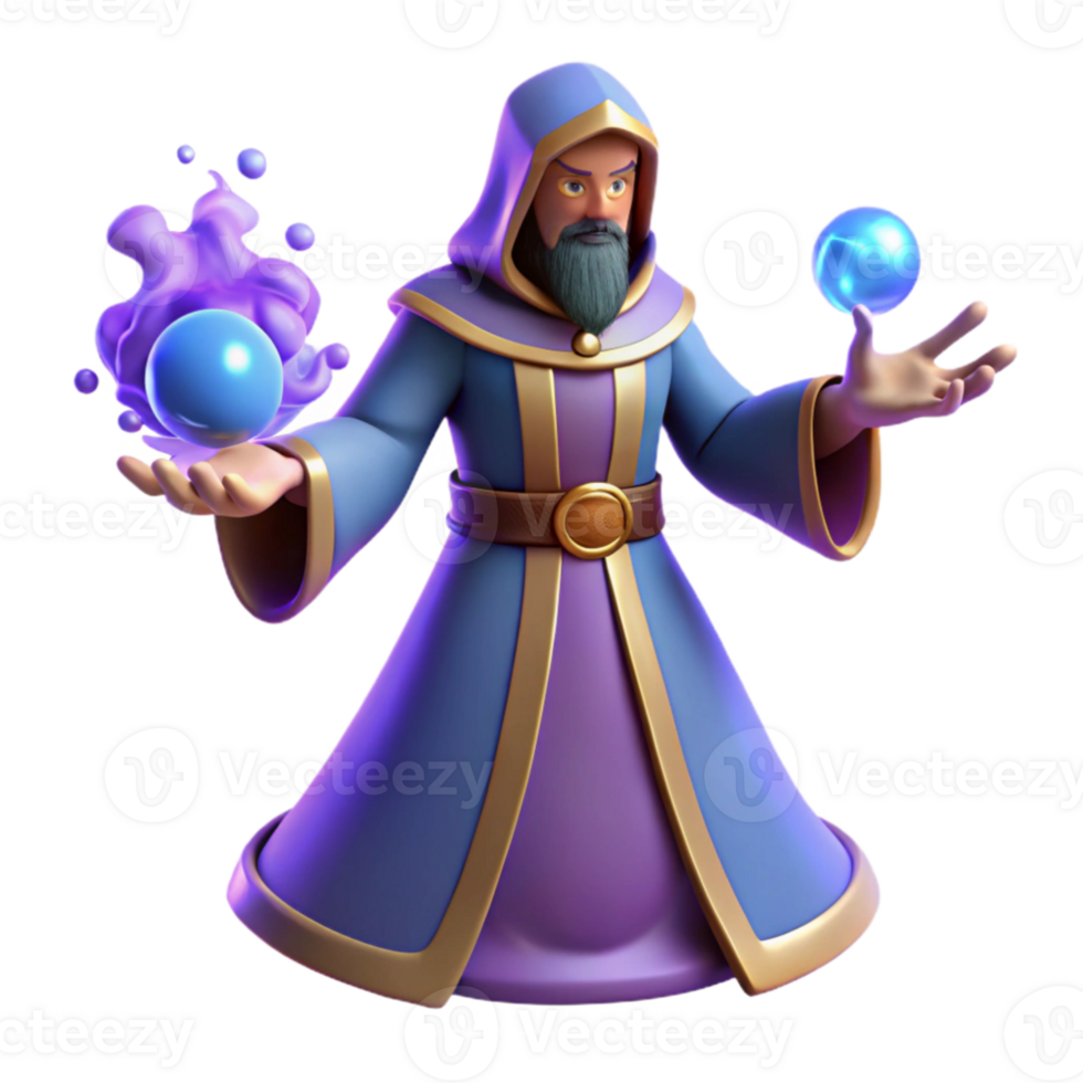 stunning modern 3D Render Wizard Magic Cartoon high resolution png