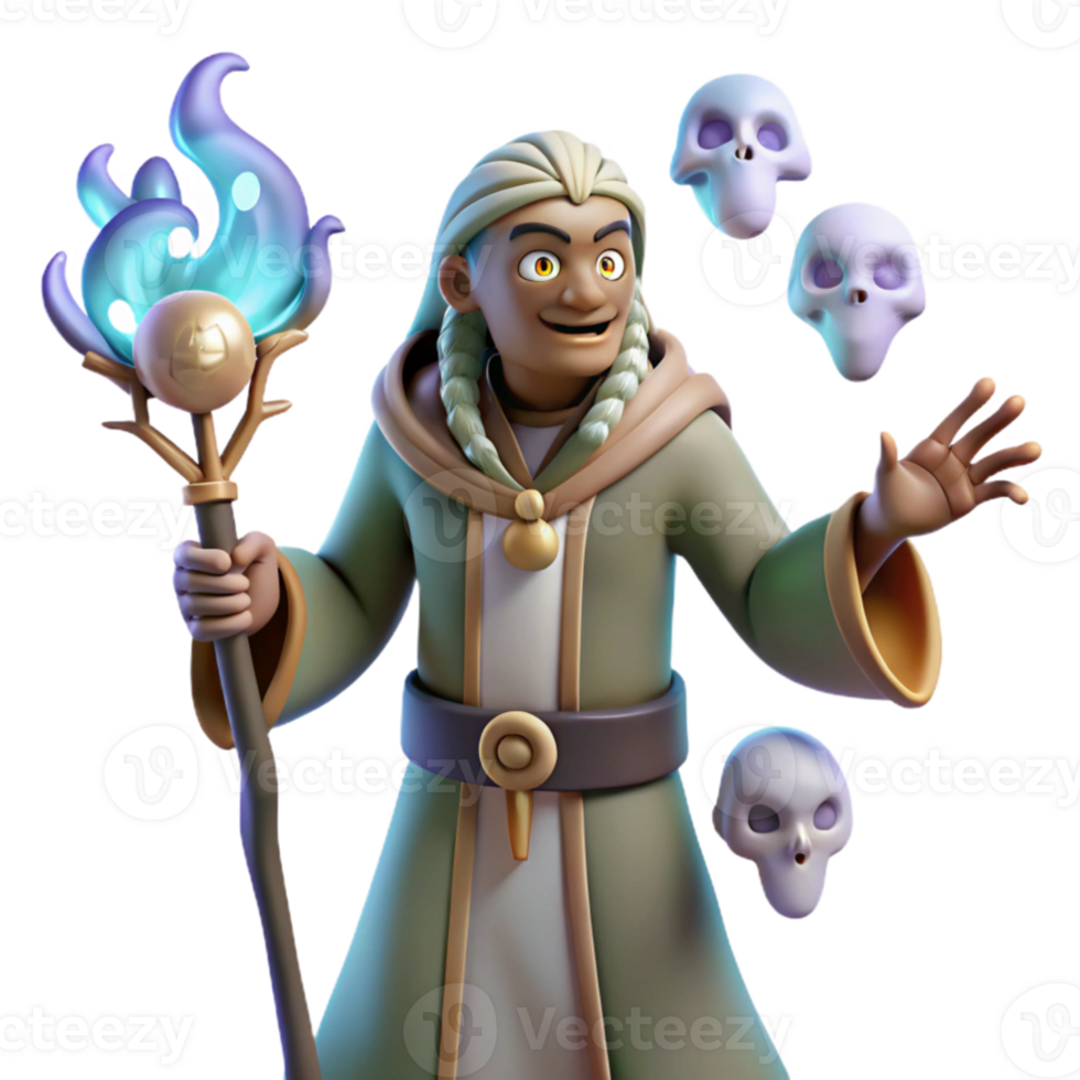 beautiful vintage 3D Render of a Fantasy Wizard high quality png