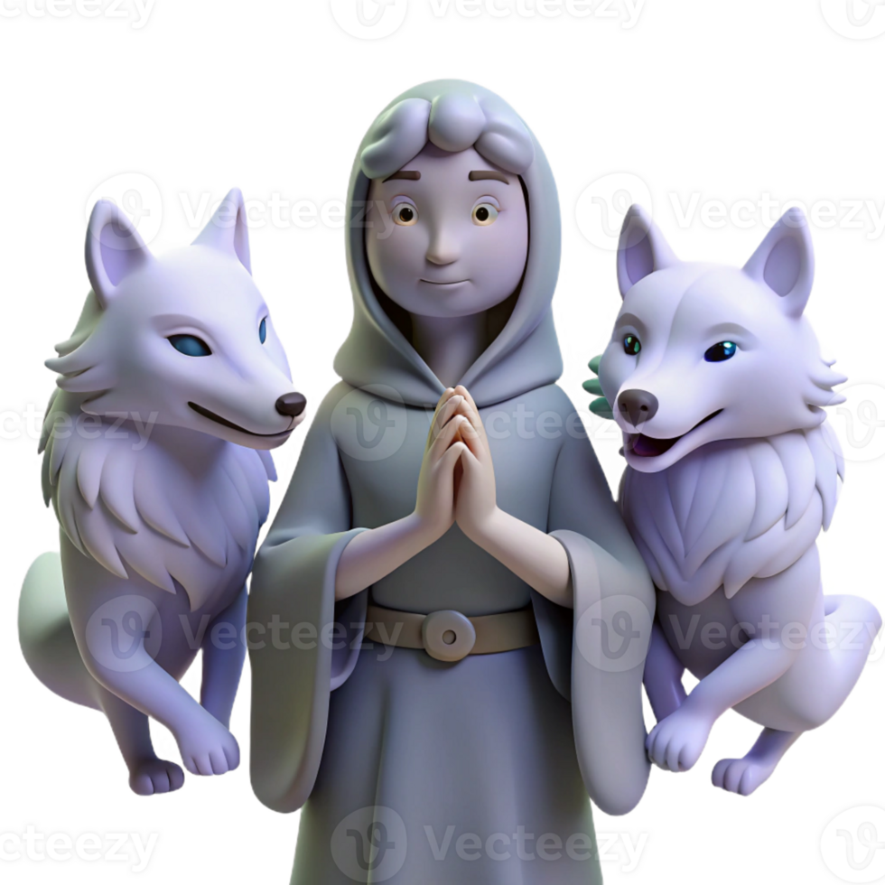elegant rustic 3D Render Girl and Wolves 4K png