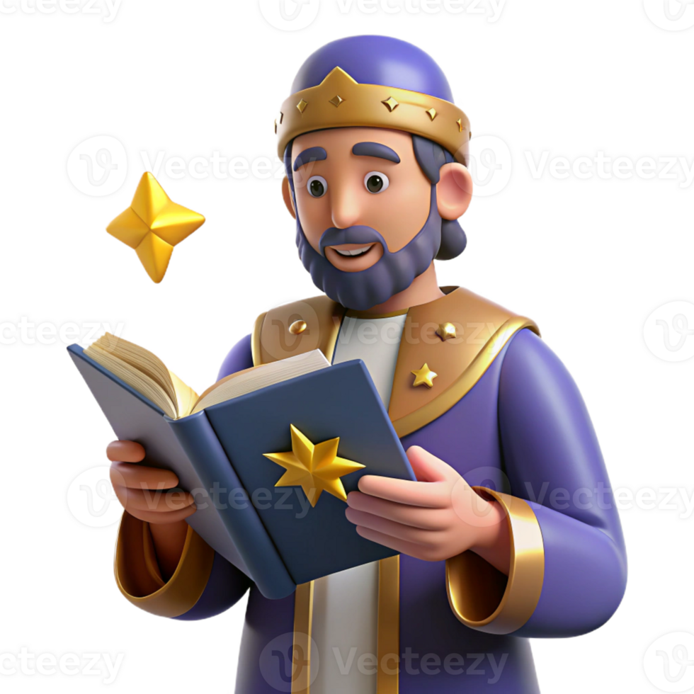 magnificent rustic 3D Render King Reading Book professional png