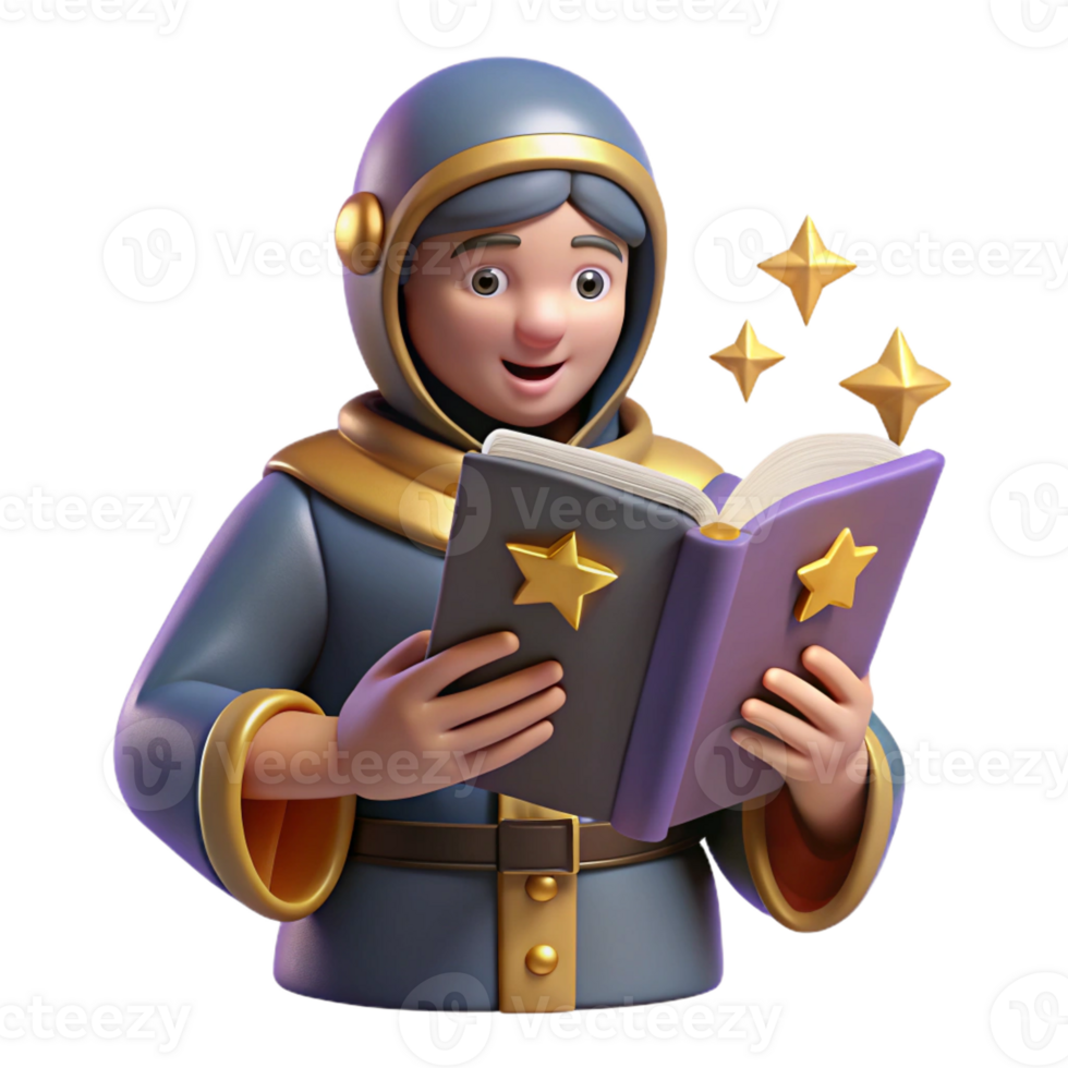 magnificent abstract 3D Render of a Wizard Reading a Magical Book high quality png