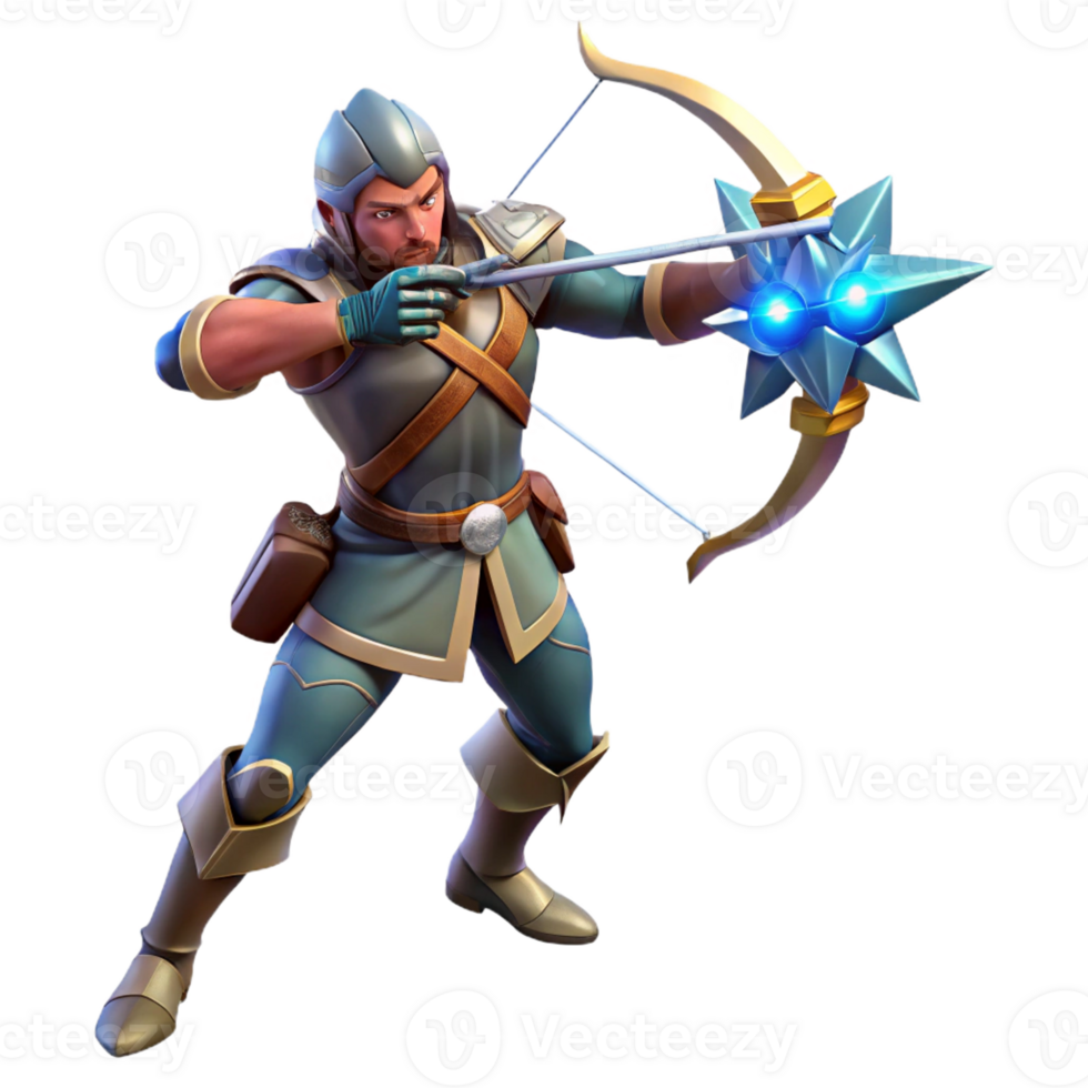 beautiful minimalist Fantasy Archer 3D Render premium png