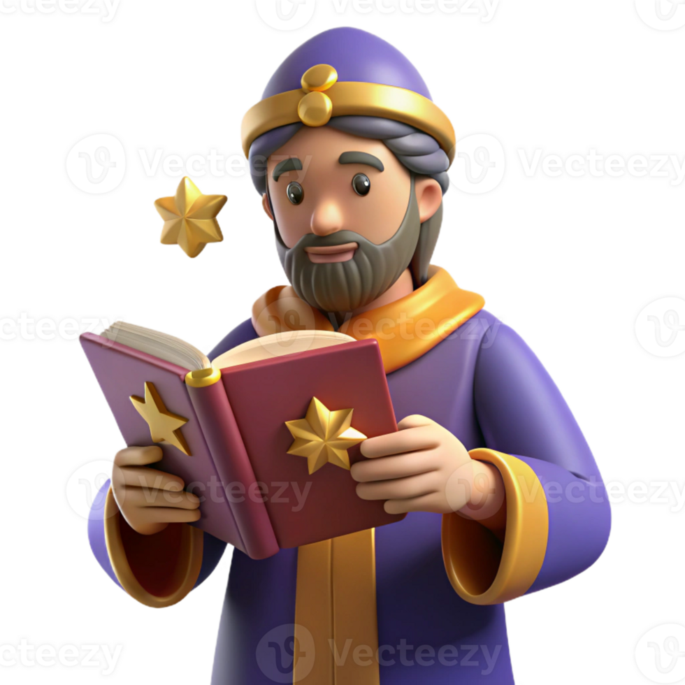 stunning classic 3D Illustration Wise Man Reading Book original png