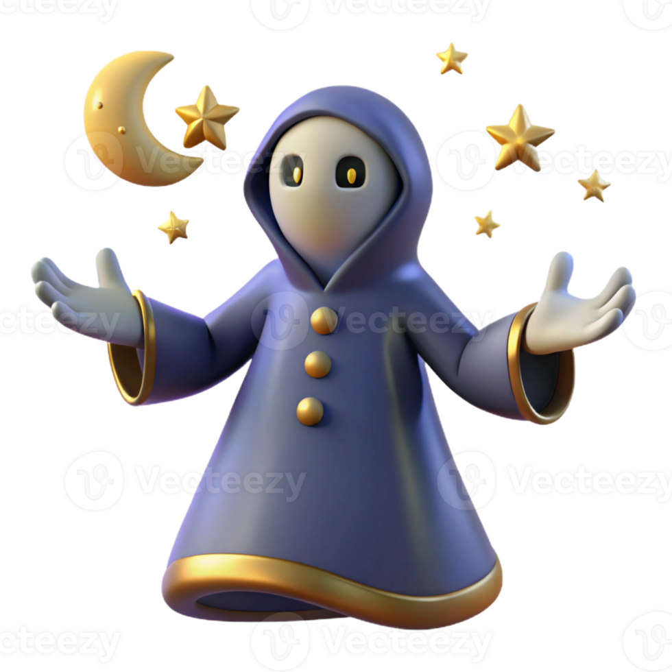 elegant abstract 3D Render of a Magical Robe Figure detailed png