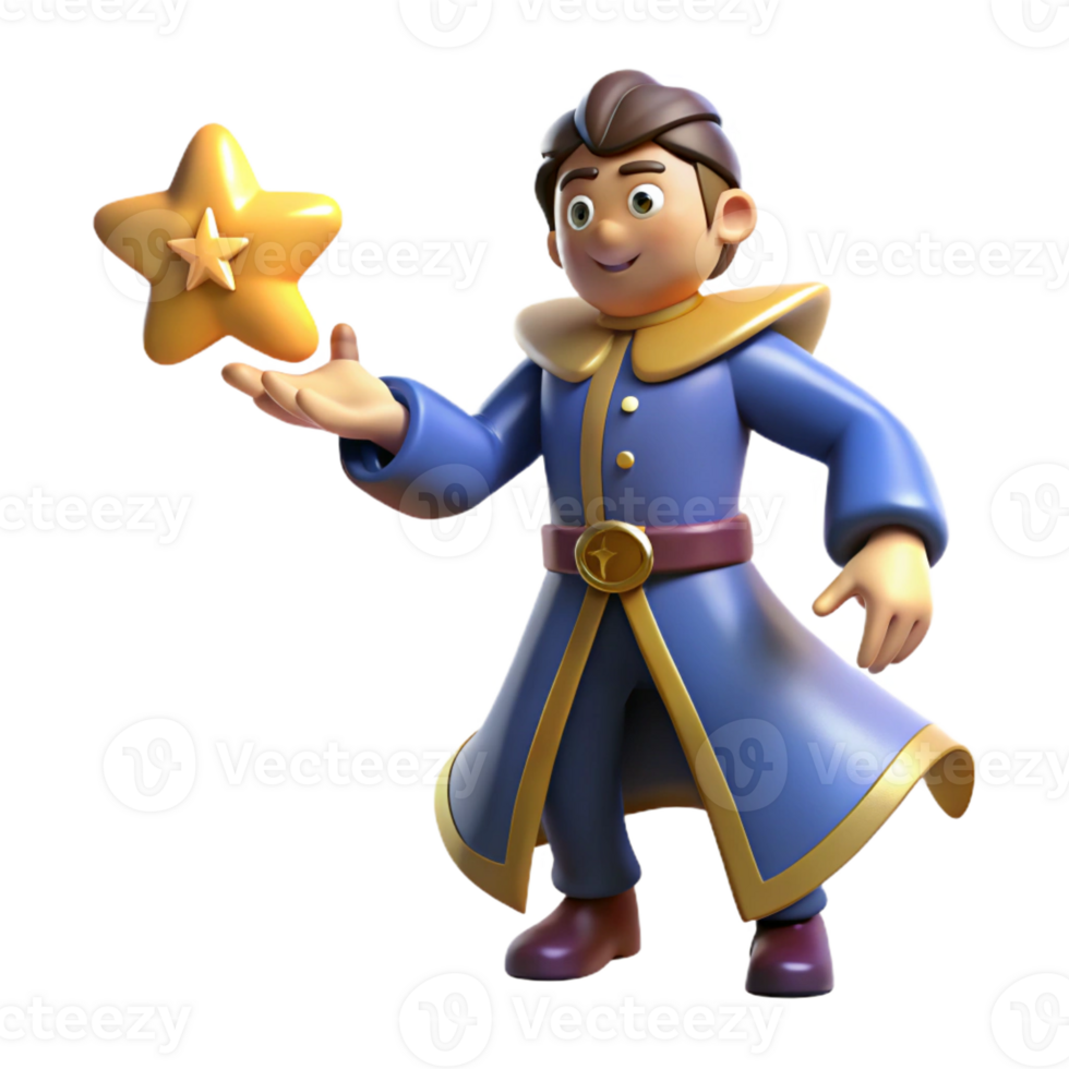 beautiful contemporary 3D Cartoon Wizard with Star Illustration detailed png