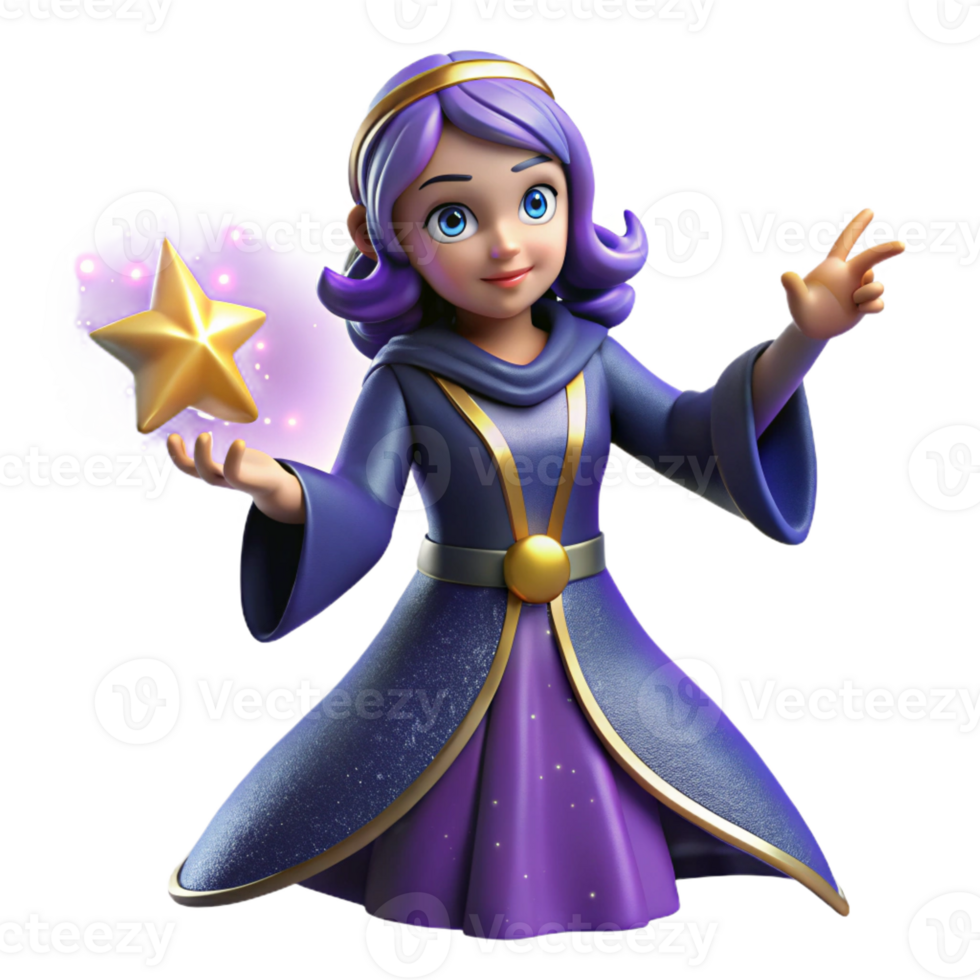magnificent abstract 3D Render of a Purple Robed Young Sorceress high resolution png