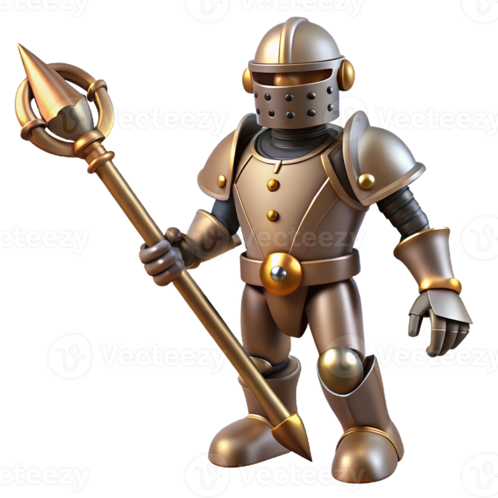 impressive abstract Bronze Robot Knight 3D Render high resolution png
