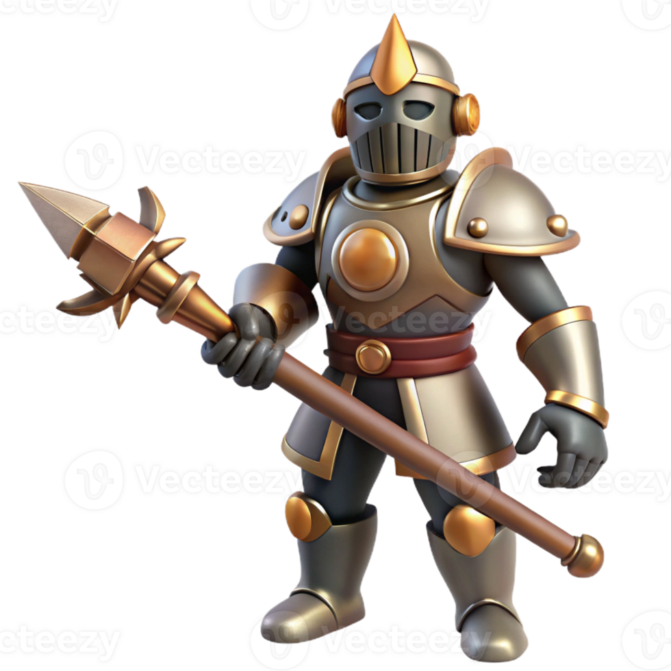vibrant modern 3D Render of a Mighty Cartoon Knight exclusive png