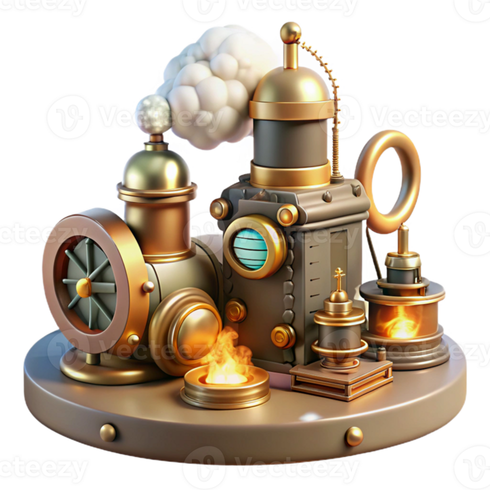 magnificent minimalist Steampunk Engine 3D Illustration high resolution png