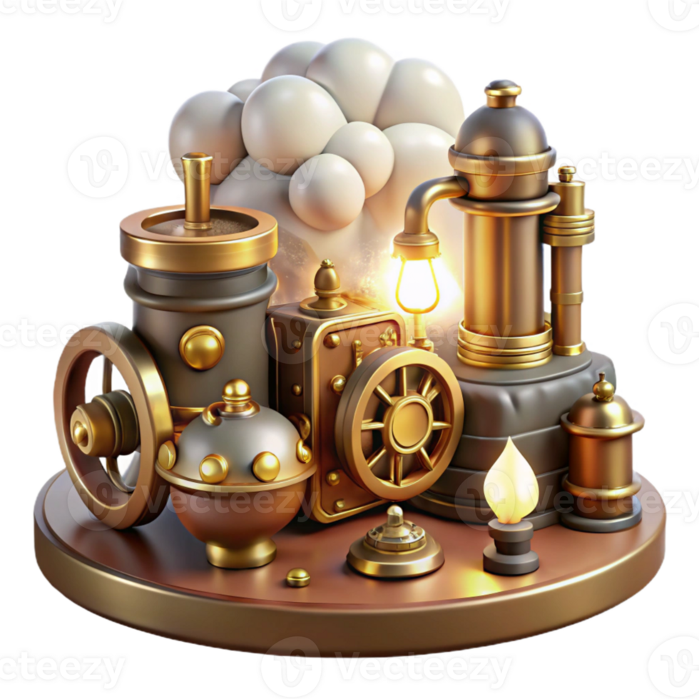 elegant rustic Steampunk Engine 3D Illustration high quality png